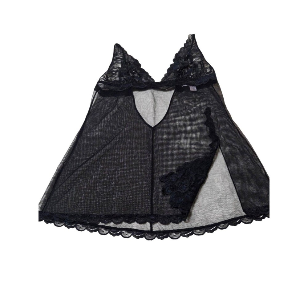 Victoria's Secret Y2K Fairycore Black Sheer Lace Babydoll Lingerie Size L